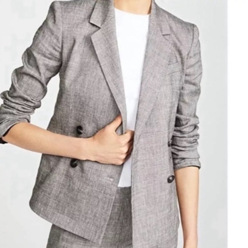 THEORY LINEN Blend DBL Breasted Blazer Sharkskin Crunch Sty 10403101 Size 6